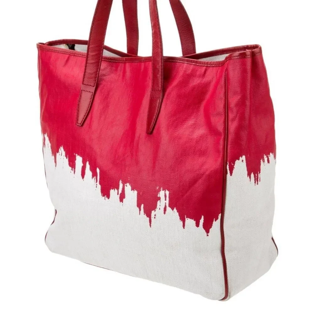 Yves Saint Laurent Rive Gauche Red and White Tote - Picture 2 of 12
